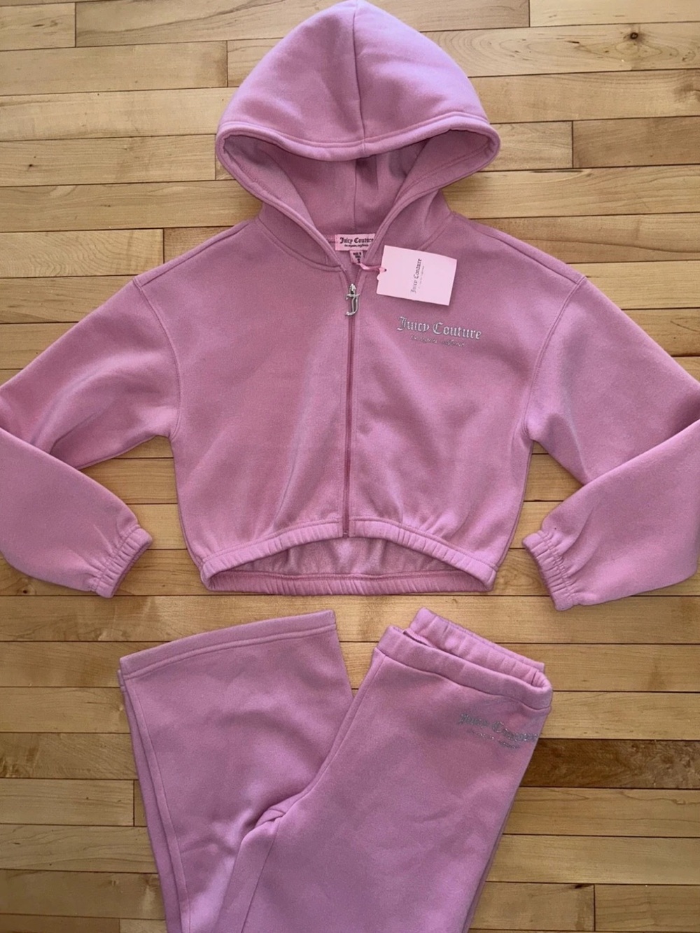 NEW! NWT JUICY COUTURE Logo Fleece Hoodie & Pants Tracksuit Set Rose Pink Size S